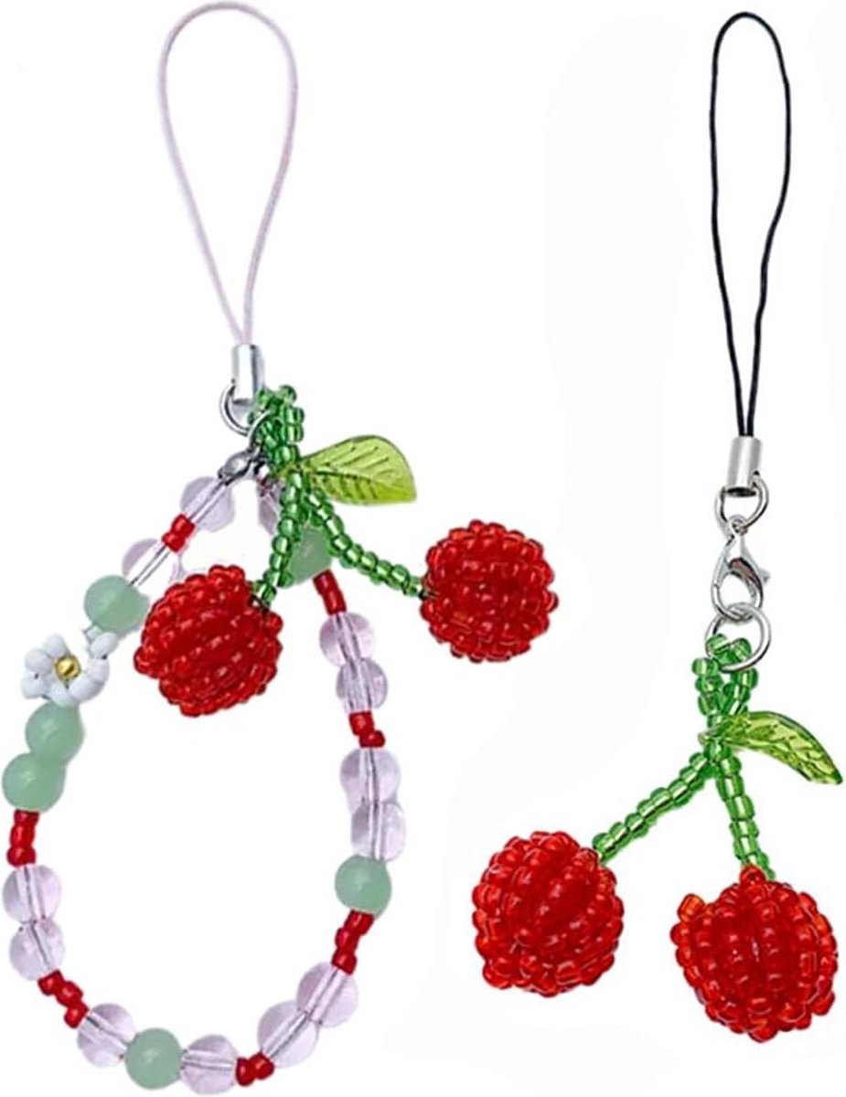 Schattige kersenkralen telefoonhangers - esthetische camera hanger - y2k sleutelhanger - 2 stuks .