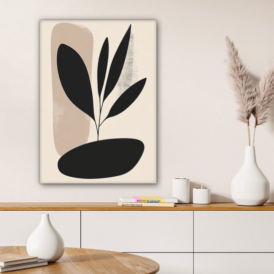 Peinture sur toile 60x80 cm - Décoration murale Plante - Beige - Japandi - Décoration murale murale salon - Décoration chambre - Accessoires de chambre - Peintures sur toile