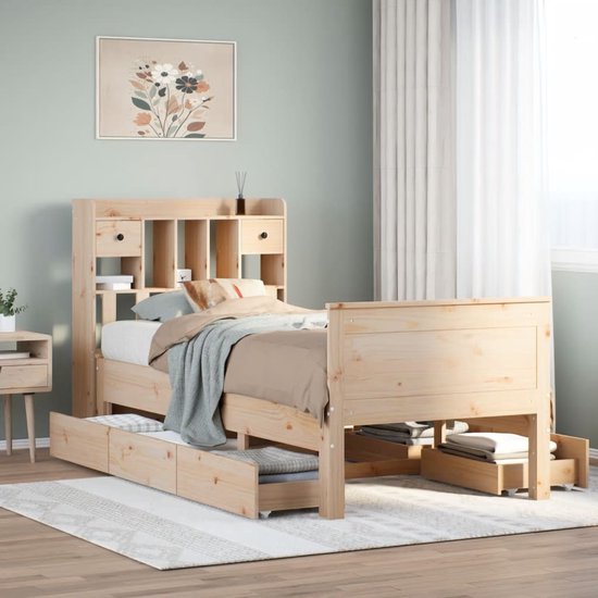 vidaXL - Lit - avec - bibliothèque - sans - matelas - massif - bois de pin - 90x200 - cm
