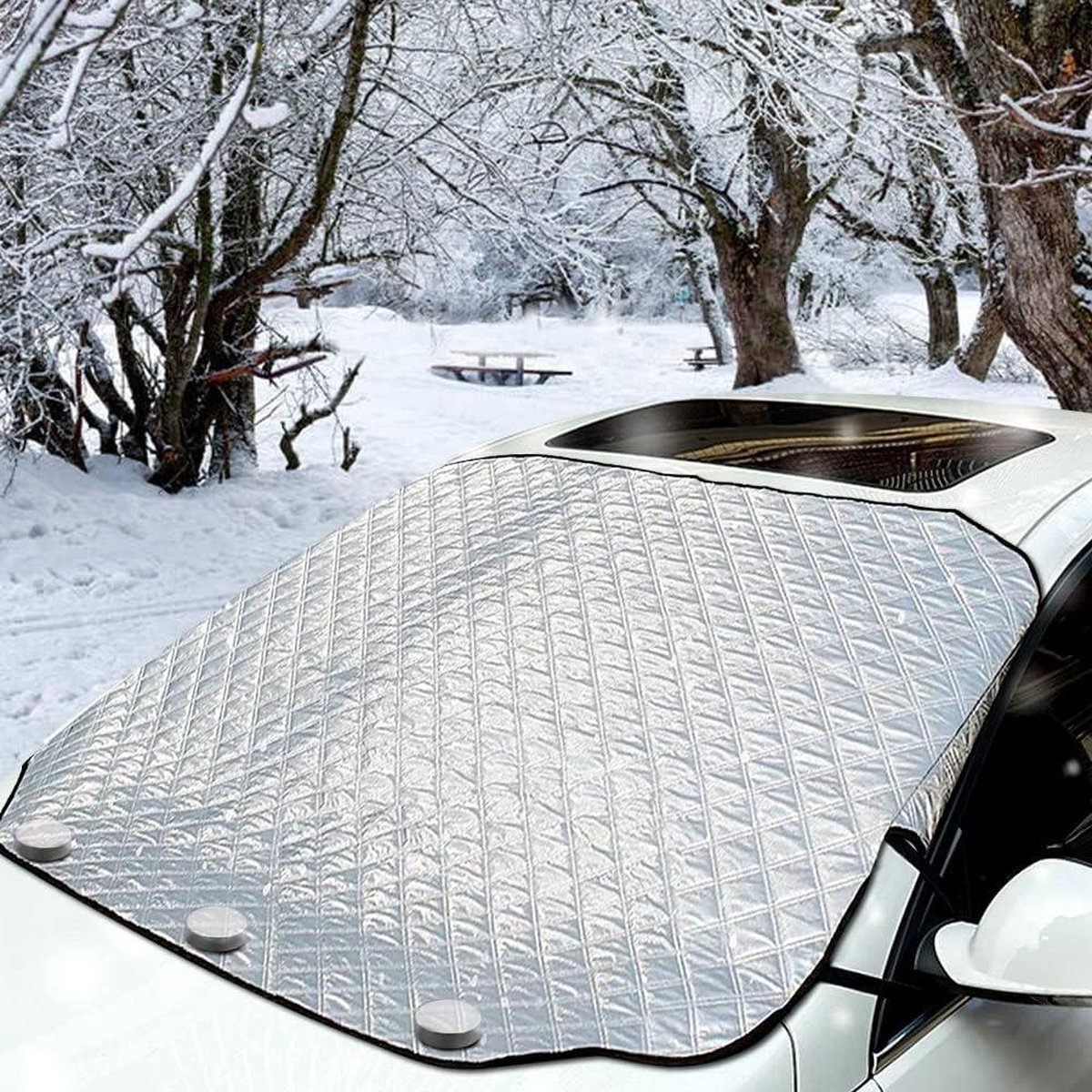 Voorruitafdekking voor de winter, met 5 magneten, opvouwbare voorruitafdekking voor auto's en SUV's, vorstbeschermingsmat tegen sneeuw, ijs, stof, uv, 220 x 110 cm