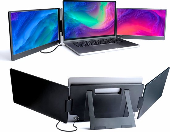 Portable Tri-Screen Monitor 14インチ Portable Monitor 14 Inch Tri Screen - 1 kabel aansluit model