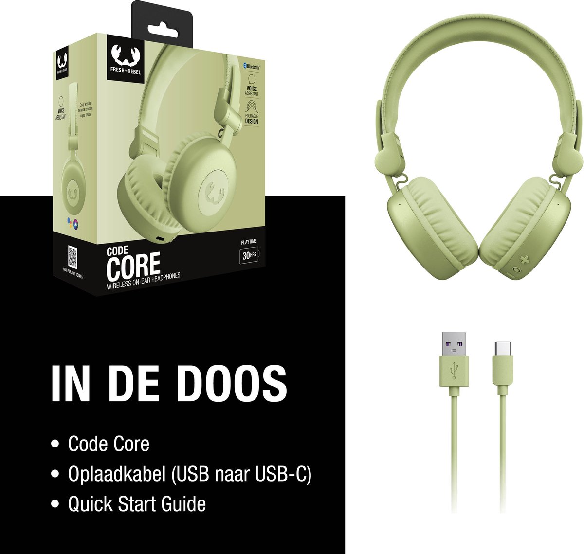 Fresh ‘n Rebel Code Core – Draadloze on-ear koptelefoon – Bluetooth - 30 uur Speeltijd - Wild Green – foto 6