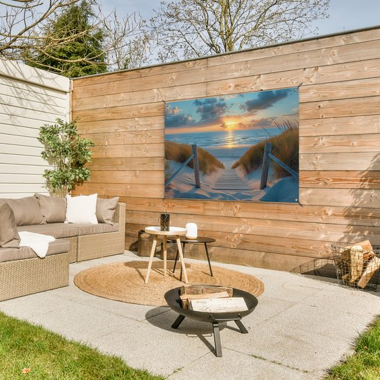 Affiche de jardin 120x80 cm - Décoration de jardin Coucher de soleil - Plage - Été - Paysage - Affiche pour le jardin - Décoration extérieure - Tableau de jardin clôture - Décoration murale sur toile de jardin - Décoration murale sur toile de balcon