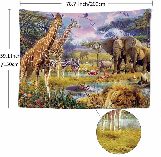 Ulticool - Safari Animaux Nature Girafe Elephant - Tapisserie - 200x150 cm - Groot tapisserie - Affiche