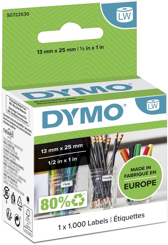 Dymo Verwijderbaar Etiket 13x25mm 1000 stuks
