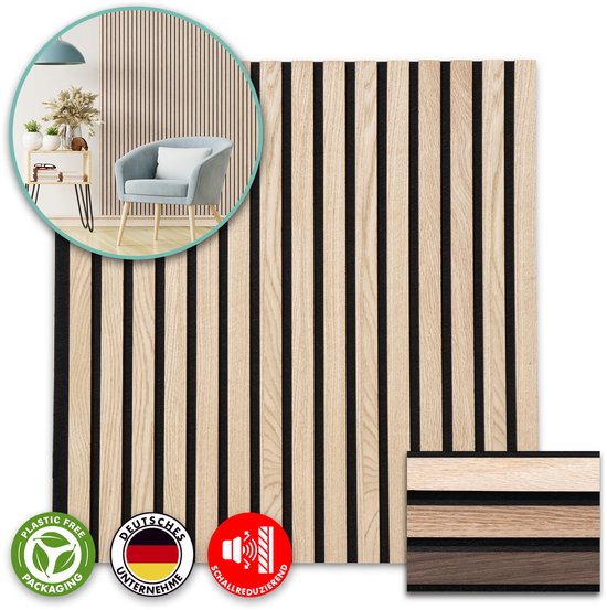 FLOORDIREKT Akoestisch Paneel - Wandpanelen Met Echt Houtfineer - Voor een Aangename Ruimteakoestiek - Lamellenwand - Wandpanelen als Geluidsisolatie - White Oak - 60 x 60 cm