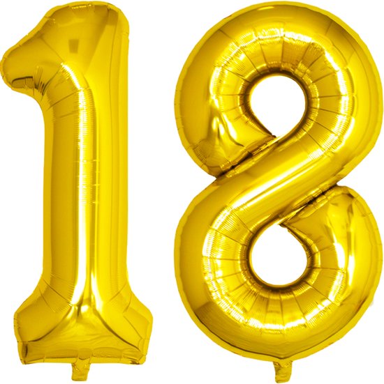 Folie Ballon Cijfer 18 Jaar Cijferballon Helium Ballonnen Feest Versiering Folieballon Verjaardag Versiering Goud 86 Cm