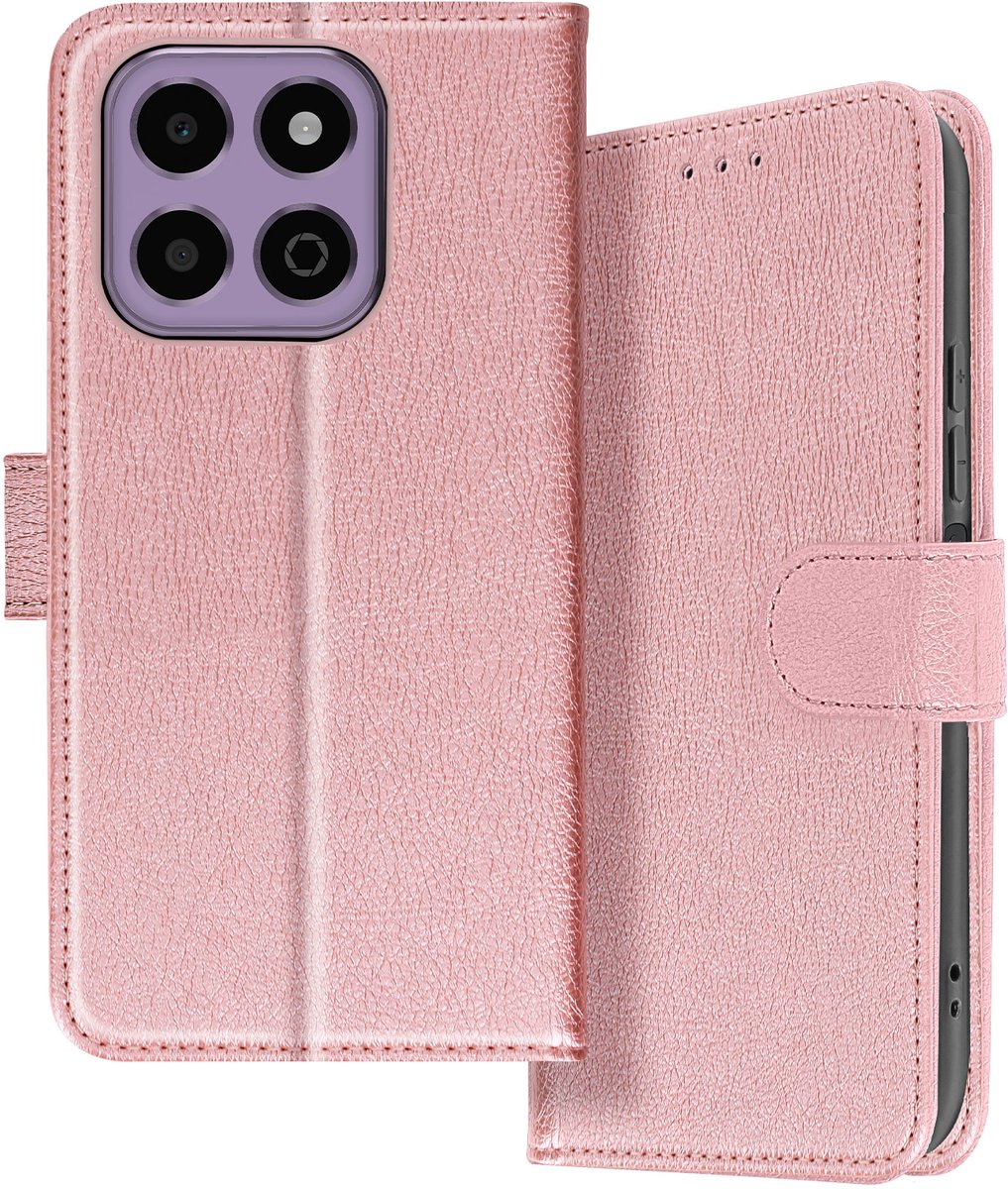Avizar Hoesje Geschikt voor Honor X6b Klep Wallet en Videohouder, Champagneroze