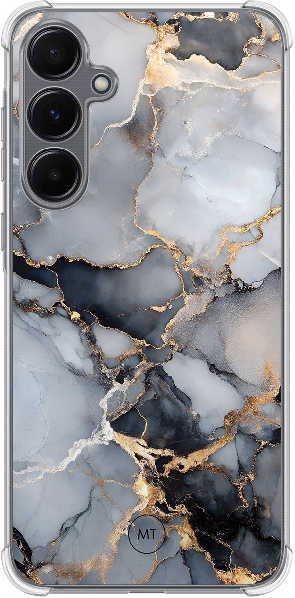 Hoesje (shockproof) geschikt voor Samsung Galaxy A55 - Marble mist - Extra sterke case - TPU/polycarbonaat - Marmer - Grijs, Transparant