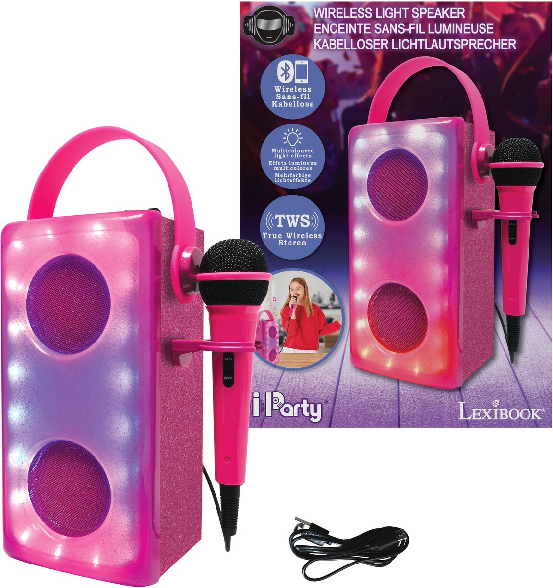 Pink Lichtgevende Bluetooth® luidspreker met microfoon