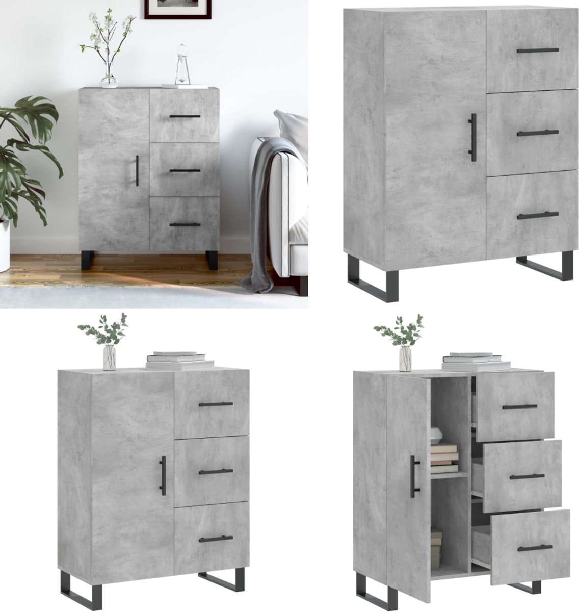 vidaXL Dressoir 69,5x34x90 cm bewerkt hout betongrijs - Dressoir - Dressoirs - Opbergkast - Wandkast