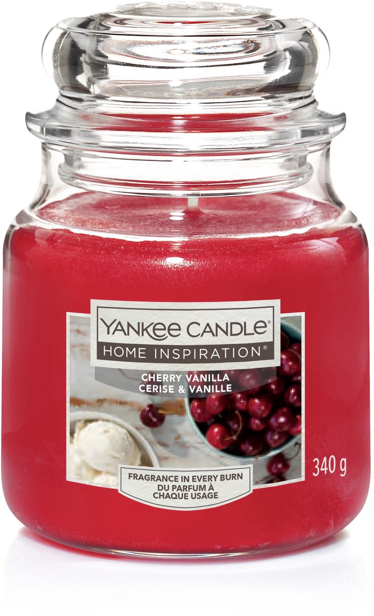 Yankee Candle Home Inspiration - Cherry Vanilla Medium Geurkaars - 75 branduren Rood