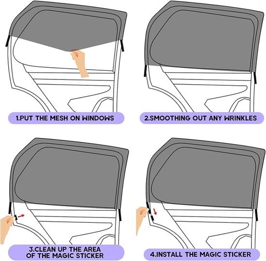 Zonwering auto baby, zonwering auto, 2 stuks universele elastische zonneklep, autonet, zonwering auto kinderen met uv-bescherming, zonwering auto zijruit voor kinderen en huisdieren van DIZA100. — afbeelding 5