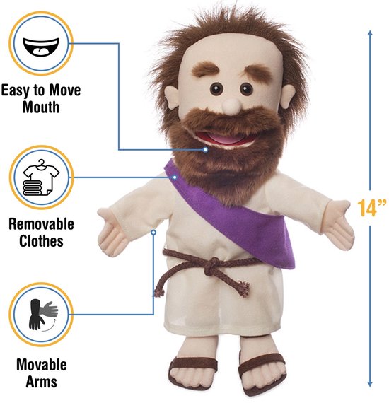 Bijbelse handpop Jezus - Sillypuppets 35cm - Bijbelverhalen - christelijke cadeaus - Doop - Communie - Zondagschool