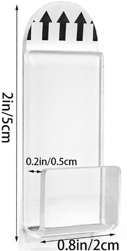 Duidelijke acryl plank met zwarte pijlen op de verwijderbare tape, afmetingen 5x2cm.