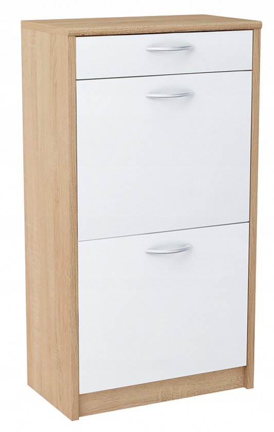 Meble Bestseller 2D1S - Schoenenkast - Wit Sonoma - Tweedeurs - Enkele Lade