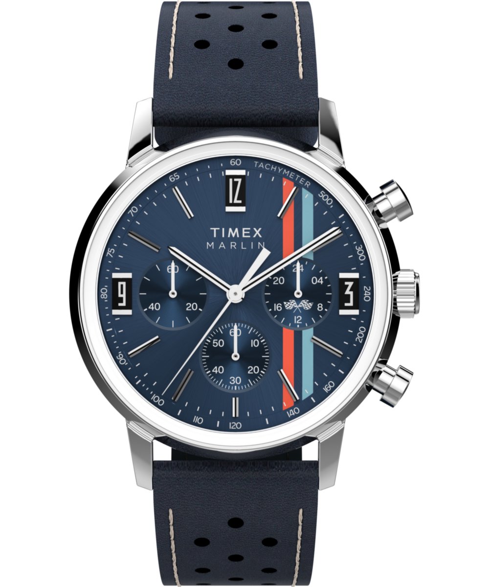 Timex Marlin TW2W99000 Horloge - Leer - Blauw - Ø 40 mm