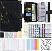 Leren Schrijfmap A6-Schrijfblok-Geldbesparingsringband-Notitieboekje voor budgetplanning-Budgetboek met contant geld rits enveloppen-met 12 budgetkaarten-Budgetmap voor het beheren van budgetten en besparen van geld-Gemarmerd