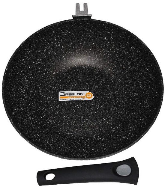 METTMANN PROFESSIONNEL Wok 32cm Anti-Adhésif Greblon C2 - Tous Feux Dont Induction Avec Couvercle