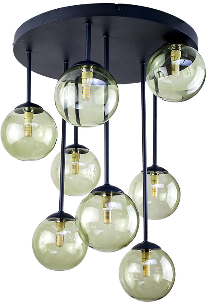 Olucia - STACY - Plafondlamp - Groen / Zwart - Vorm: Rond