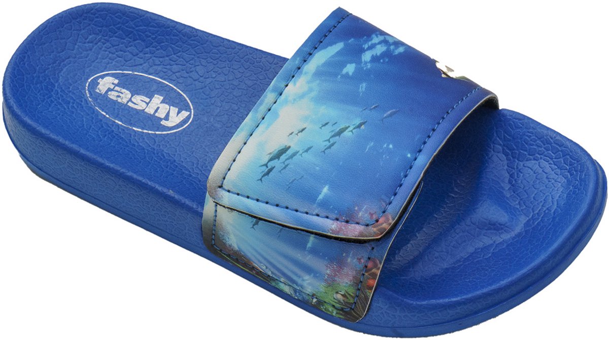 Badslipper Sidney - Blauw met Klittenband - Maat 32