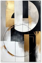 Tuinposter 80x120 cm - Tuindecoratie Abstract - Goud - Zilver - Vormen - Aesthetic - Poster voor in de tuin - Buiten decoratie - Schutting tuinschilderij - Tuindoek muurdecoratie - Wanddecoratie balkondoek