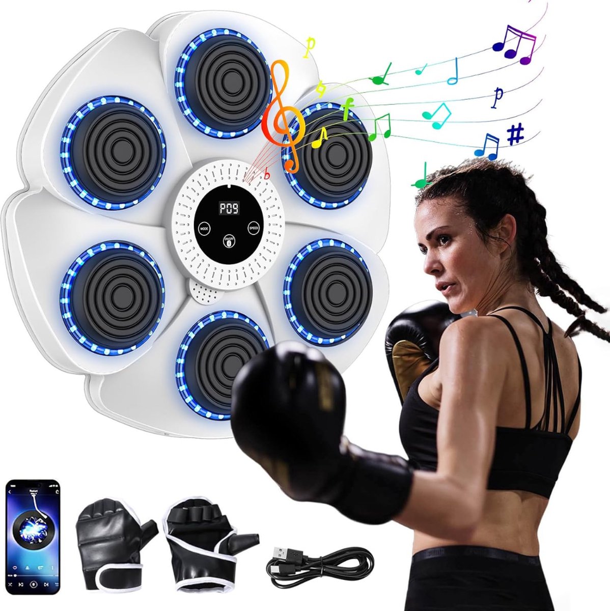 Boksmachine - Elektronische Muziekboksmachine Met Bokshandschoenen - 9 Snelheidsstanden En Telmodus - Ondersteunt Bluetooth