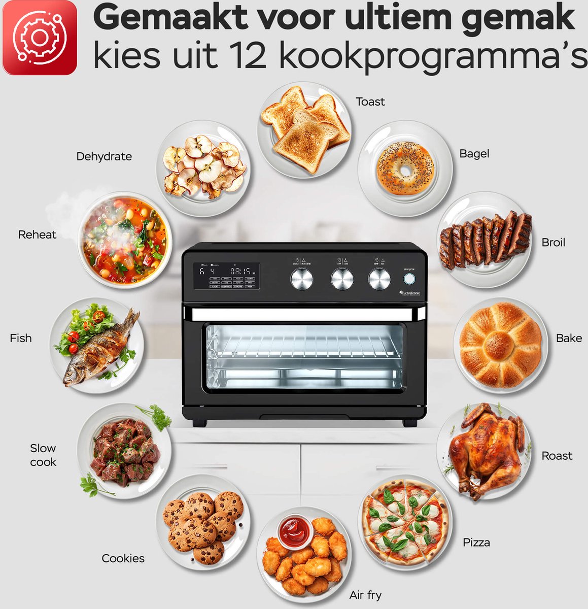 TurboTronic AF32DRD Airfryer XXL en Mini Oven – 32 Liter – Vrijstaande Oven – 12 Kookprogramma’s – 25° tot 230°C – Zwart — afbeelding 6