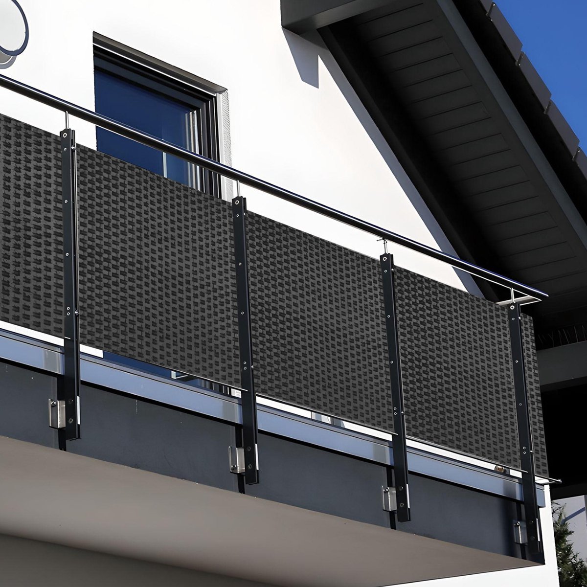 NYVI Polyrattan Balkon Privacy Scherm Privafence 100x500 cm Antraciet - Balkonbekleding met metalen ogen - UV-bestendig, Weerbestendig, 100% Ondoorzichtig - Balkonomheining 1x5 m