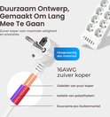 Vue détaillée d'une fiche avec conducteurs en cuivre pur 16AWG et isolation en polyéthylène.