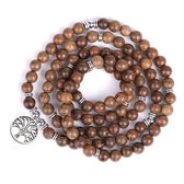 Mala ketting 108 kralen hout Levensboom - Armband Tibetaanse Rozenkrans Vrouwen / Mannen - Boeddha - Yoga - Meditatie - Buddha - houten kralenketting