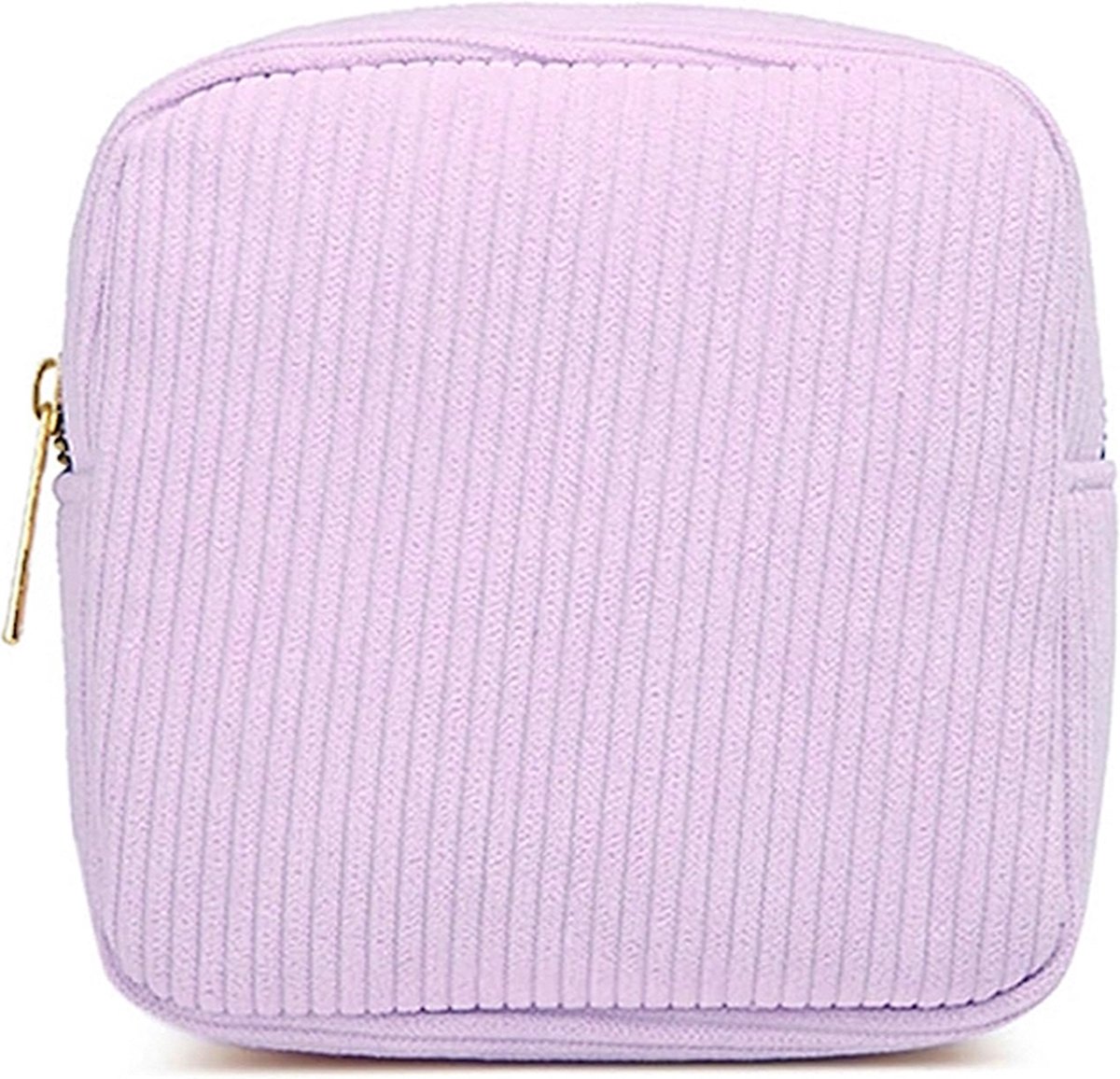 Corduroy Mini Make-up Tas - Lila | 14 x 14 x 5 cm | Toilettas / Maandverband Etui | Fashion Favorite