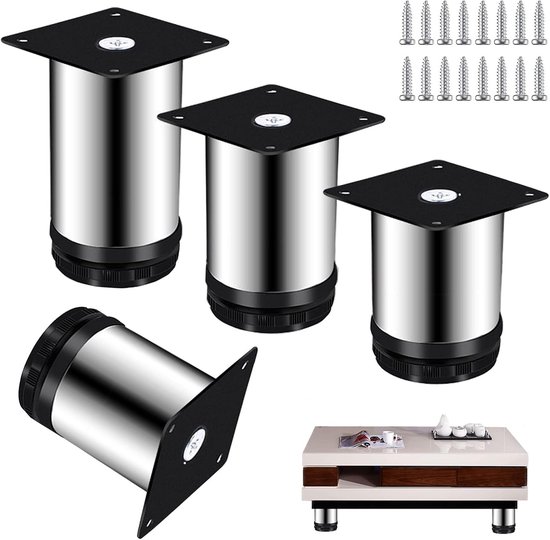 Meubelvoeten Rvs Verstelbaar 100mm Hoog 50mm Diameter 4 Stuks Bol