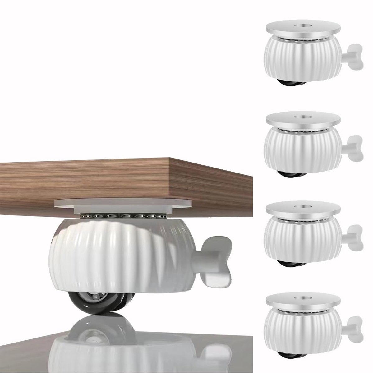 Zelfklevende zwenkwielen, Kleine 360 ​​graden roterende met rem voor meubels, opbergdoos, dweil-emmer, kleine universele katrollen, 360 graden draaibare zwenkwielen voor apparaten, tafelpoten, plantenbakken, 4-pack (Wit)