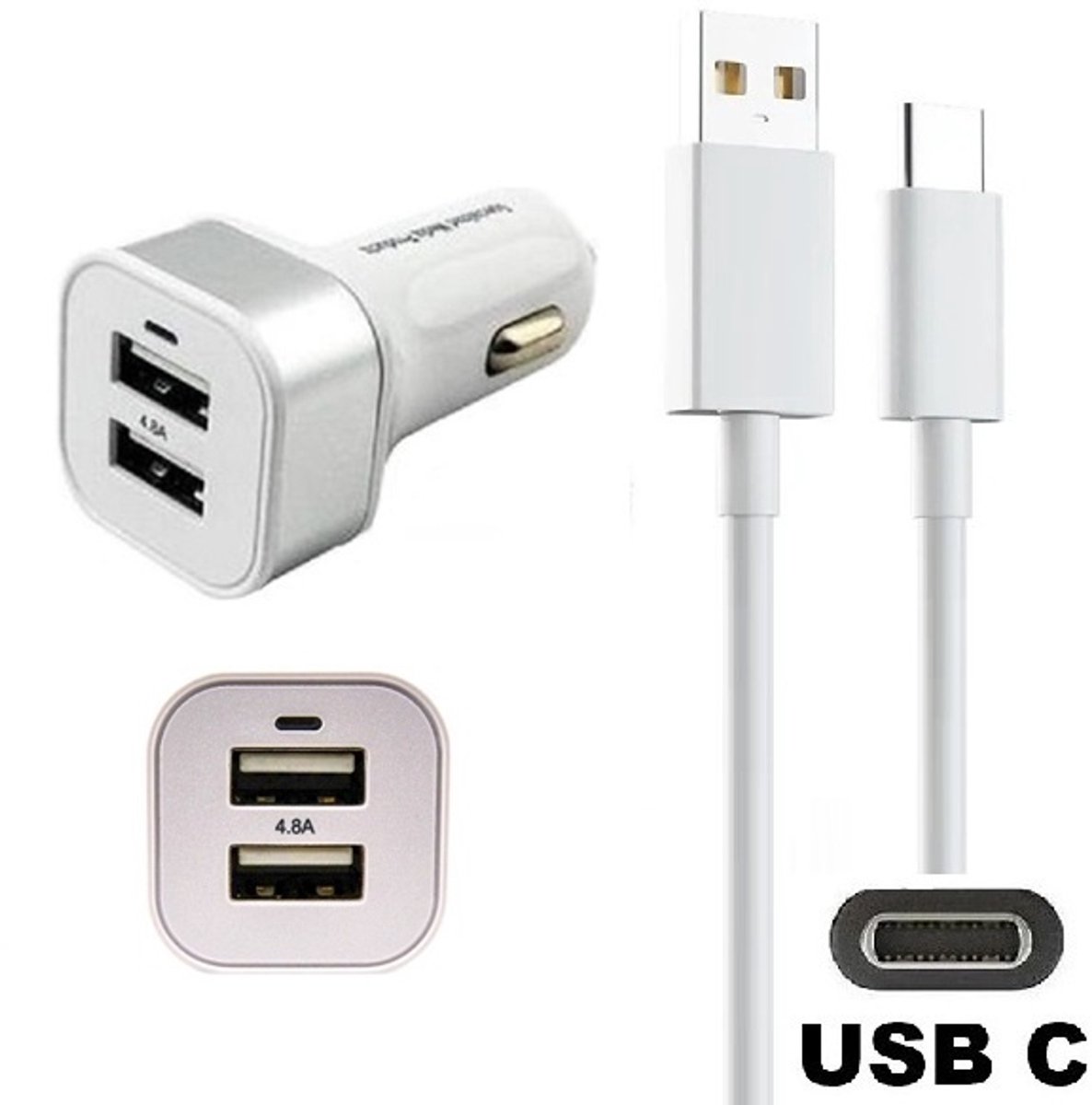 OneOne auto oplader met 2 poorten + 1,5m sterke USB C kabel. Krachtige 24 Watt autolader past op TomTom GO Expert Plus, GO Superior, GO Exclusive, GO Expert 7 Plus, GO Navigator, GO Superior, Go Classic, Go Camper Max / PP, Go Professional 2e Gen.
