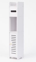 Badkamerkast – Smal Opbergkastje – MDF – 80 cm Hoog – Wit – Voor Toilet of Badkamer