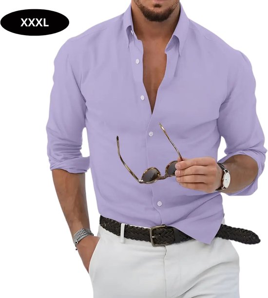 Chemise Nivard pour homme - Adultes - Manches longues - Infroissable - Violet - Taille XXXL