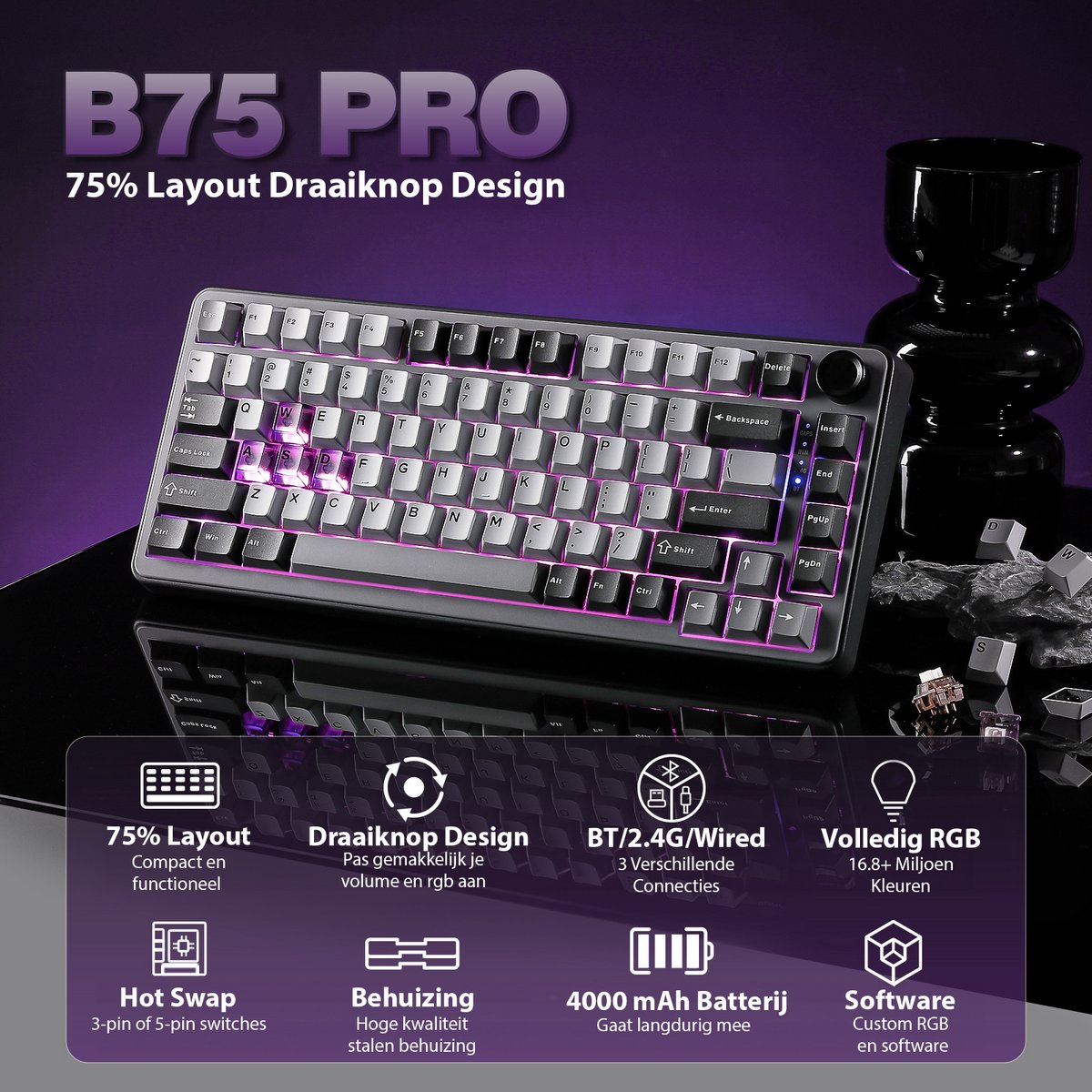 Yunzii B75 Pro Mechanisch Gaming Keyboard RGB thumbnail 2