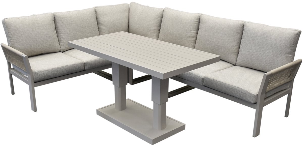 AVH-Collectie Saigon lounge dining set 5 delig verstelbare tafel latte zand Zand / Latte / Linen