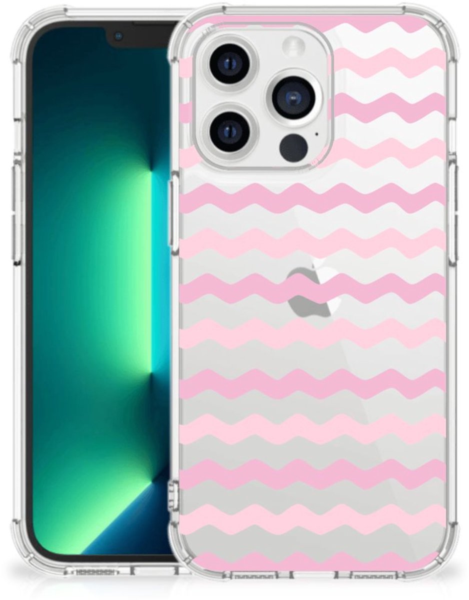 iPhone 13 Pro Max Doorzichtige Silicone Hoesje Waves Roze