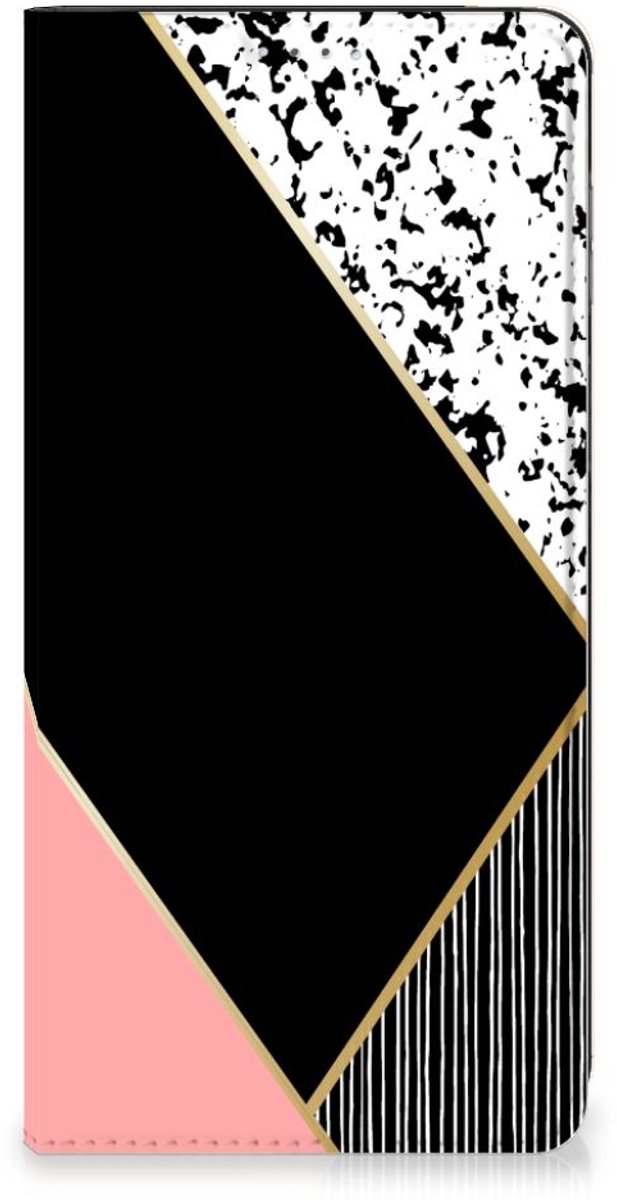 OPPO A17 Stand Case Zwart Roze Vormen
