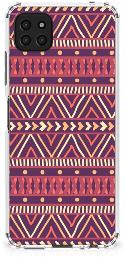 Coque pour téléphone portable Coque Samsung Galaxy A22 5G avec naam avec bord transparent Violet Aztèque