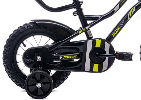 Tiger Bike Kinderfiets voor jongens 12 inch Zwart-Geel, leeftijd 2 tot 4 jaar, met zijwieltjes, duwstang, handrem van Toimsa — afbeelding 4
