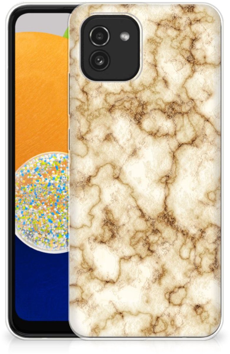 Samsung Galaxy A03 TPU Siliconen Hoesje Marmer Goud