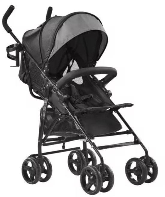 Moby-System kinderwagen opvouwbaar, compacte kinderwagen tot 15 kg, 6-36 maanden, vliegtuigkinderwagen, grote boodschappenmand, etui en regenfolie inbegrepen, zwart