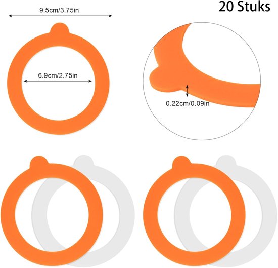 Weckringen - Siliconen Ringen, Gasket Zonder Kleurstoff- Gasket 16 Stuks - 70 mm x 95 mm x 2,2 mm - Rubberen Weckpotringen - Herbruikbare - Reserve-Inmaakringen - Vervangende Rubberen Pakkingen