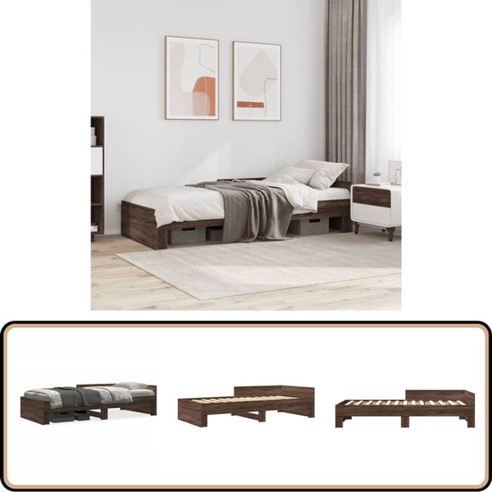 vidaXL - Cadre de lit - sans - matelas - décoré - bois - marron - couleur chêne - 90x190 - cm