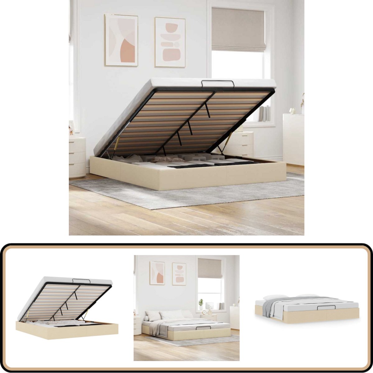 vidaXL Bedframe zonder matras 180x200 cm stof crèmekleurig