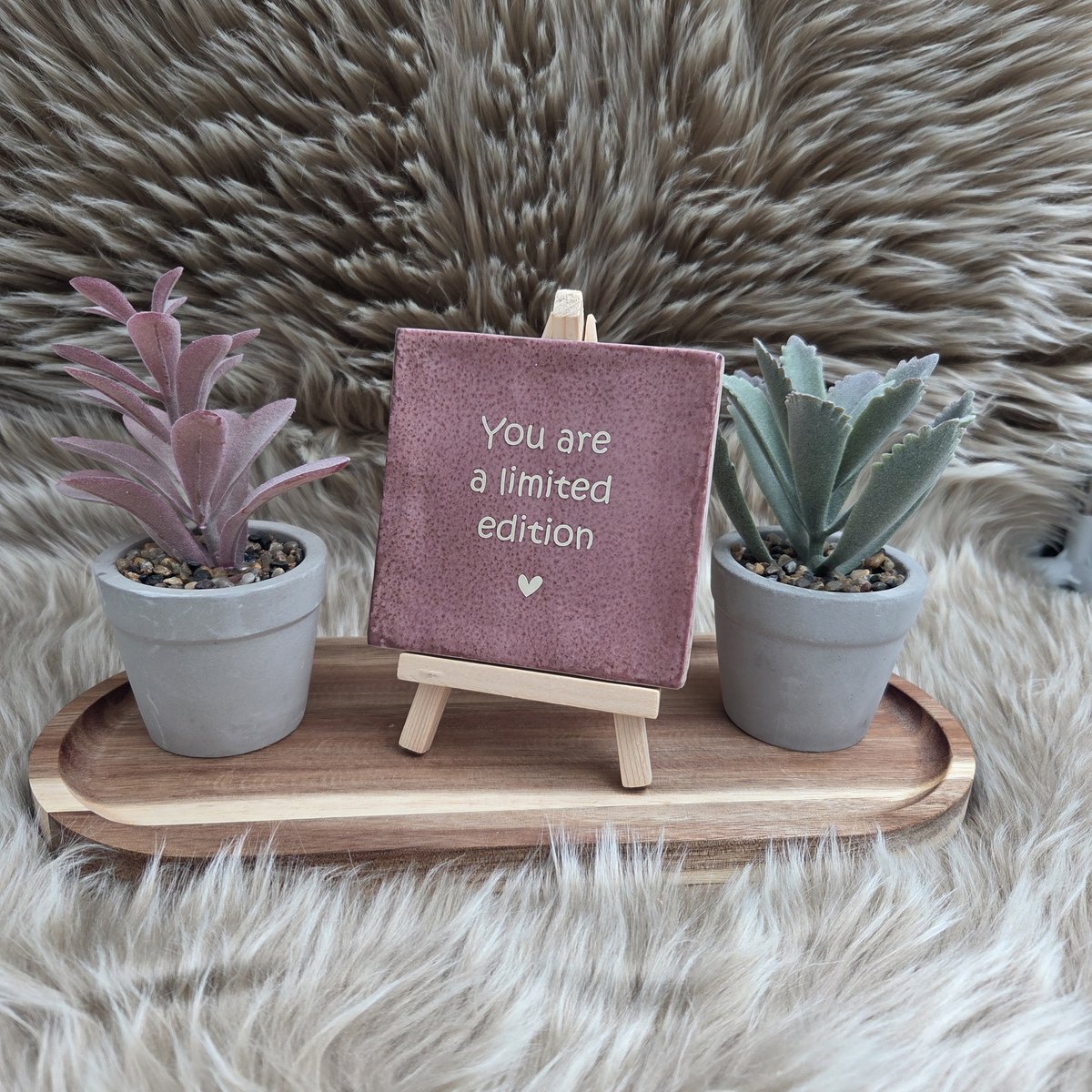 Robuust Wenstegeltje – You Are a Limited Edition – Hip trendy tegeltje – Uniek Cadeau voor Vriendin, Juf, Tante, Zus of Collega – Stijlvolle Woondecoratie met Boodschap – Trendy nu – Decoratief Tegeltje met Standaard – Cadeau Idee