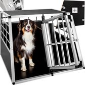 tectake® Dubbele Hondenbench met verwijderbaar tussenschot - Aluminium Transportbox met Trapeze Vorm, Lichtgewicht en Stevige Constructie, Ideaal voor Veilige Ritten en Comfort voor je Hond - 97 x 90 x 69,5 cm